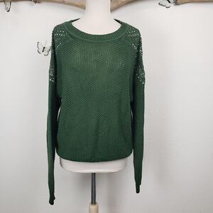 Belle Duke jour green bedazzled shoulder sweater